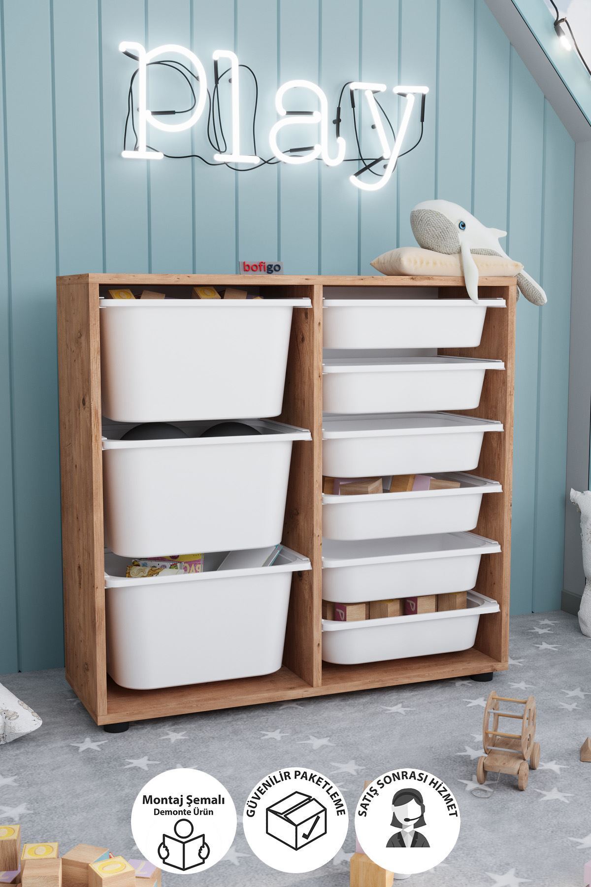 9-Basket Cabinet Multi-Purpose Cabinet Toy Cabinet Çağla Pine
