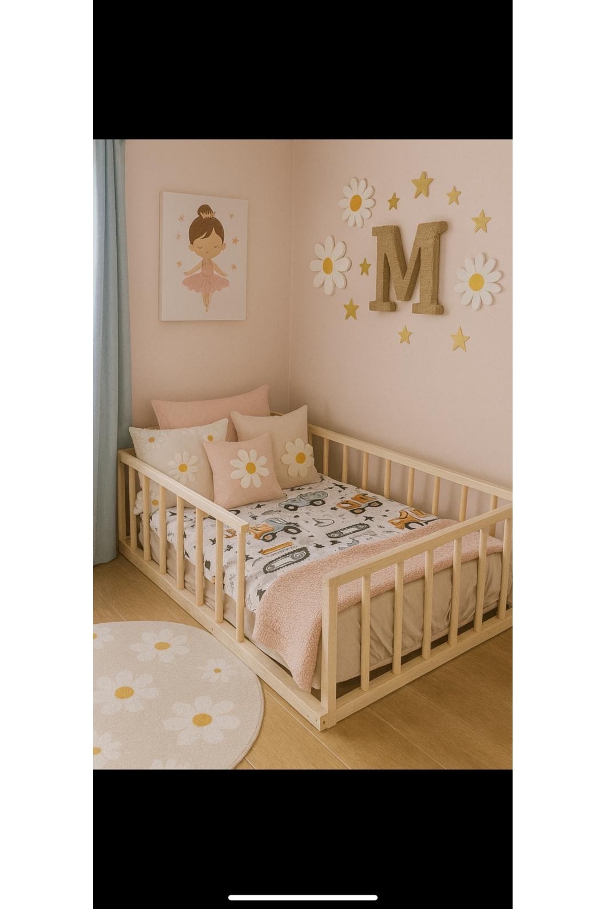 Lit pour enfant en bois massif naturel avec lattes rondes cm X cm Bois naturel