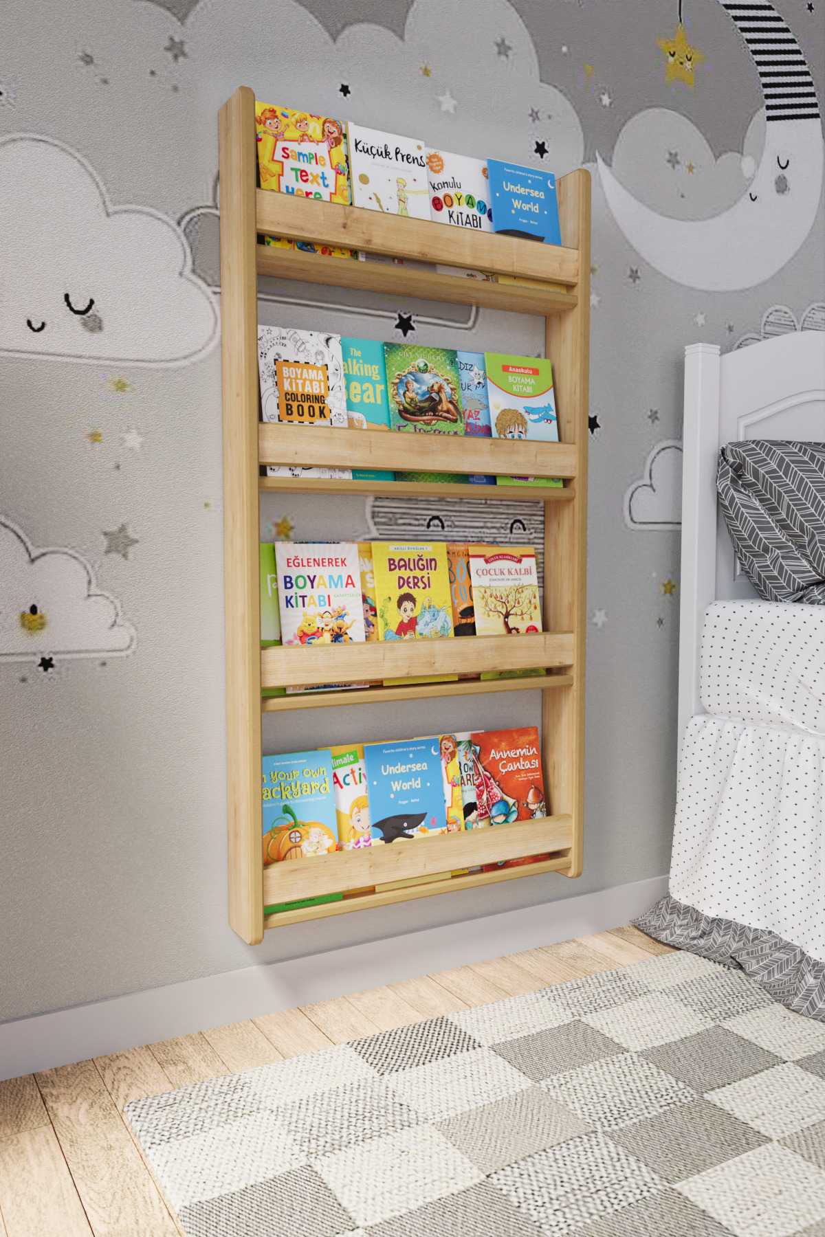 Montessori 4 Raflı Mdf Çocuk Kitaplığı * Cm - Safir Meşe