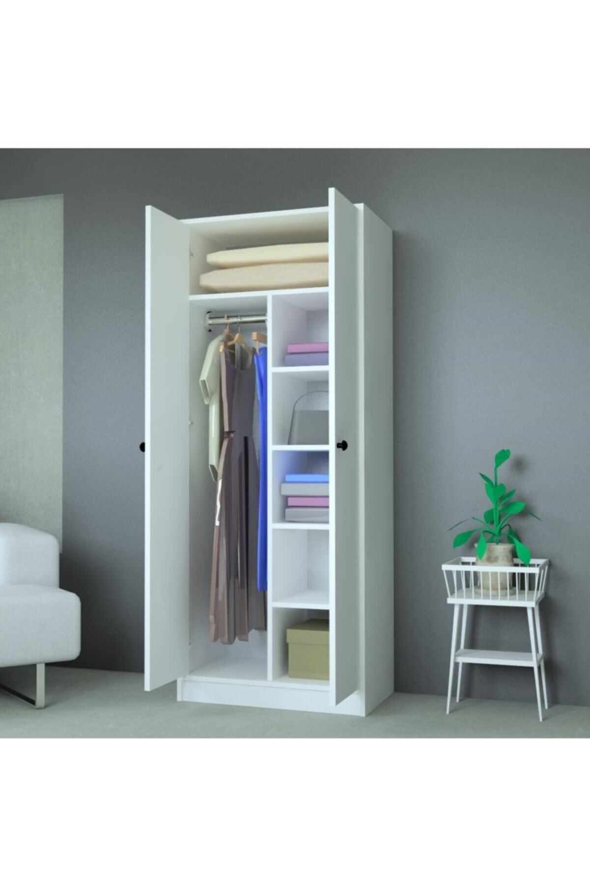 Vegas Armoire à vêtements avec tringle et étagère N°4 Blanc