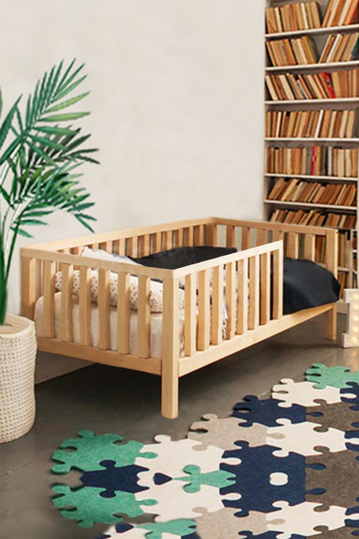 – Lit Montessori Unisexe pour Bébé et Enfant en Bois Naturel