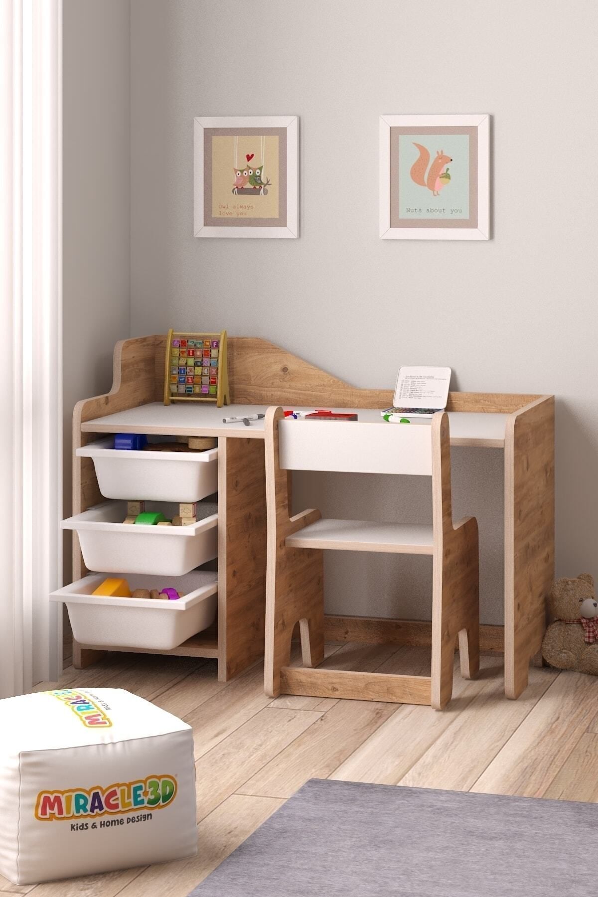 Table d'activités pour enfants avec 3 paniers et chaise avec dossier
