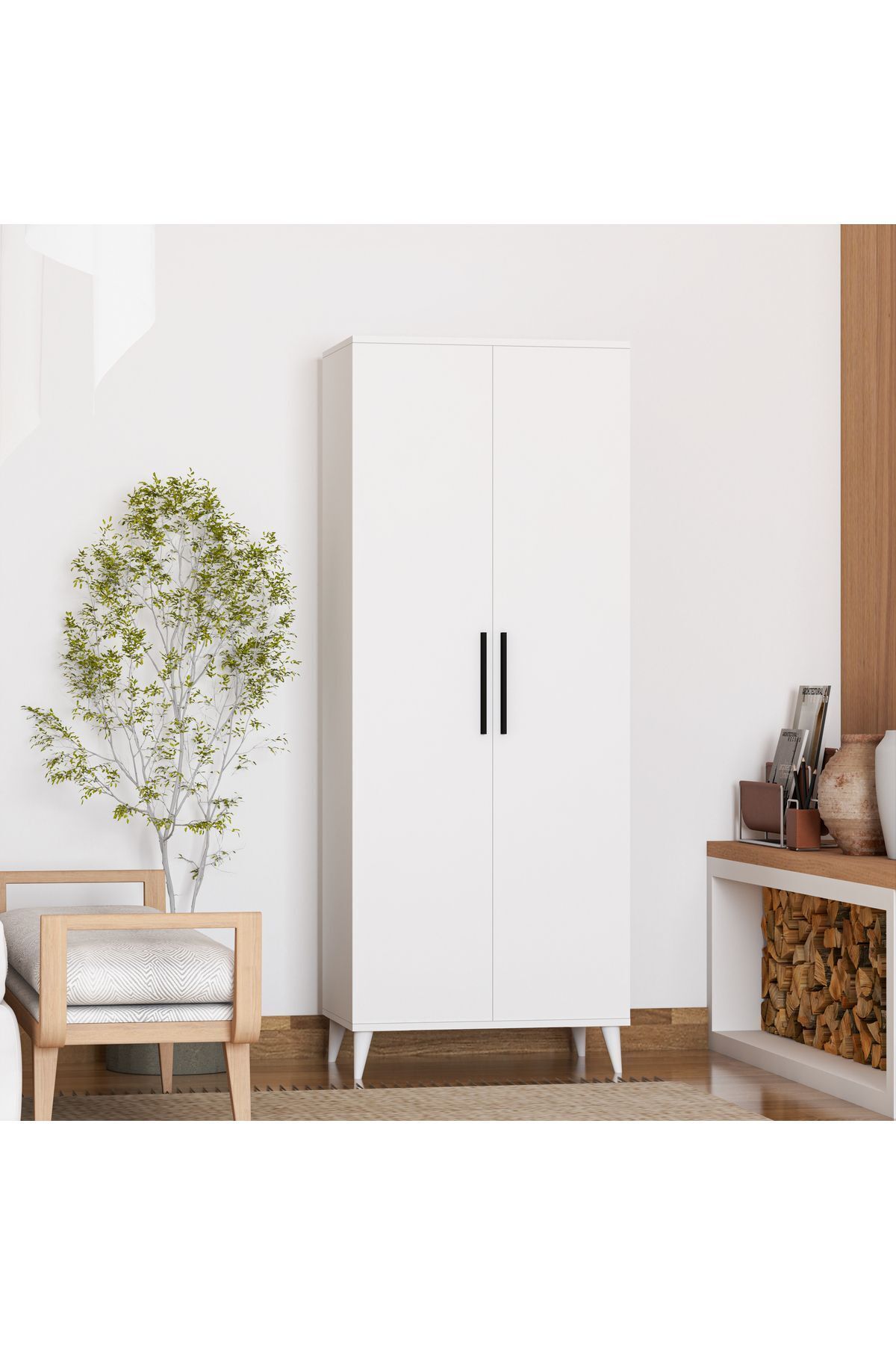 Armoire à 2 portes avec penderie et étagère