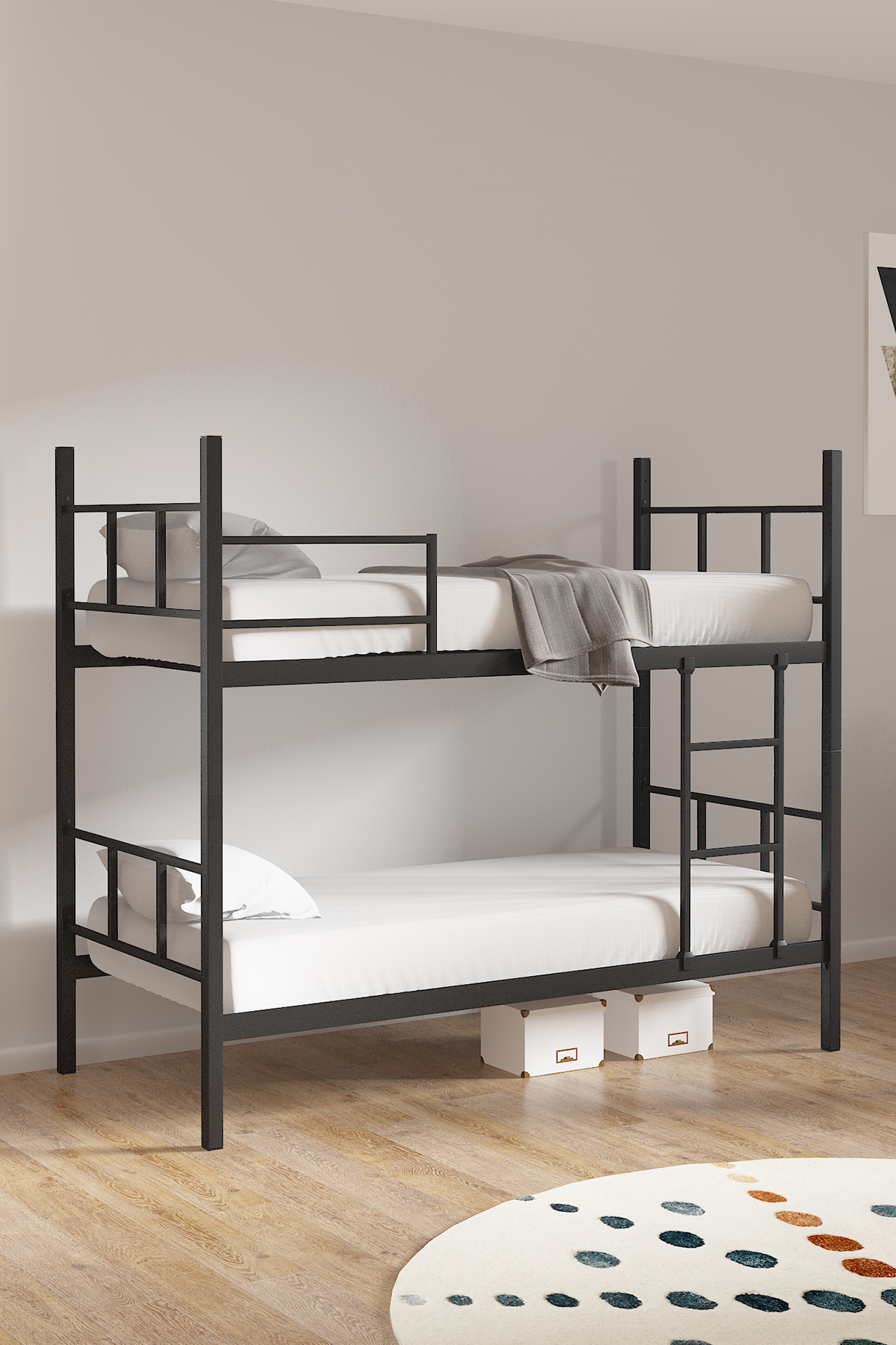 Stapelbed, Defne Stapelbed, Metalen Stapelbed, Afneembaar, Cm Zwart