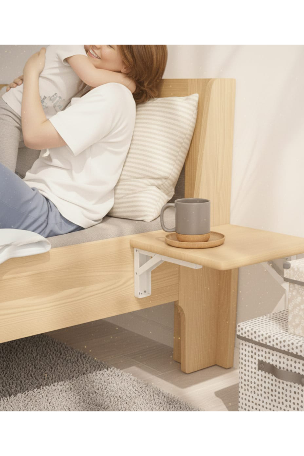 Table de chevet pliante – × cm en bois massif | À monter sur le mur et au lit