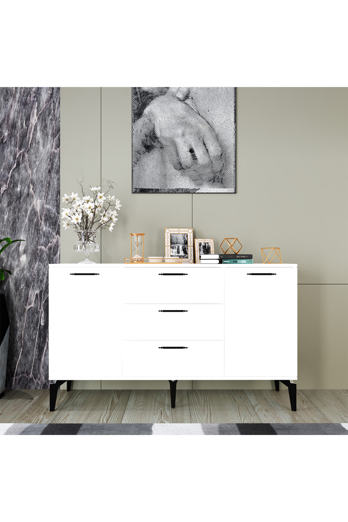 Armoire Polyvalente Almata, Console Moderne, Meuble de Cuisine, Commode