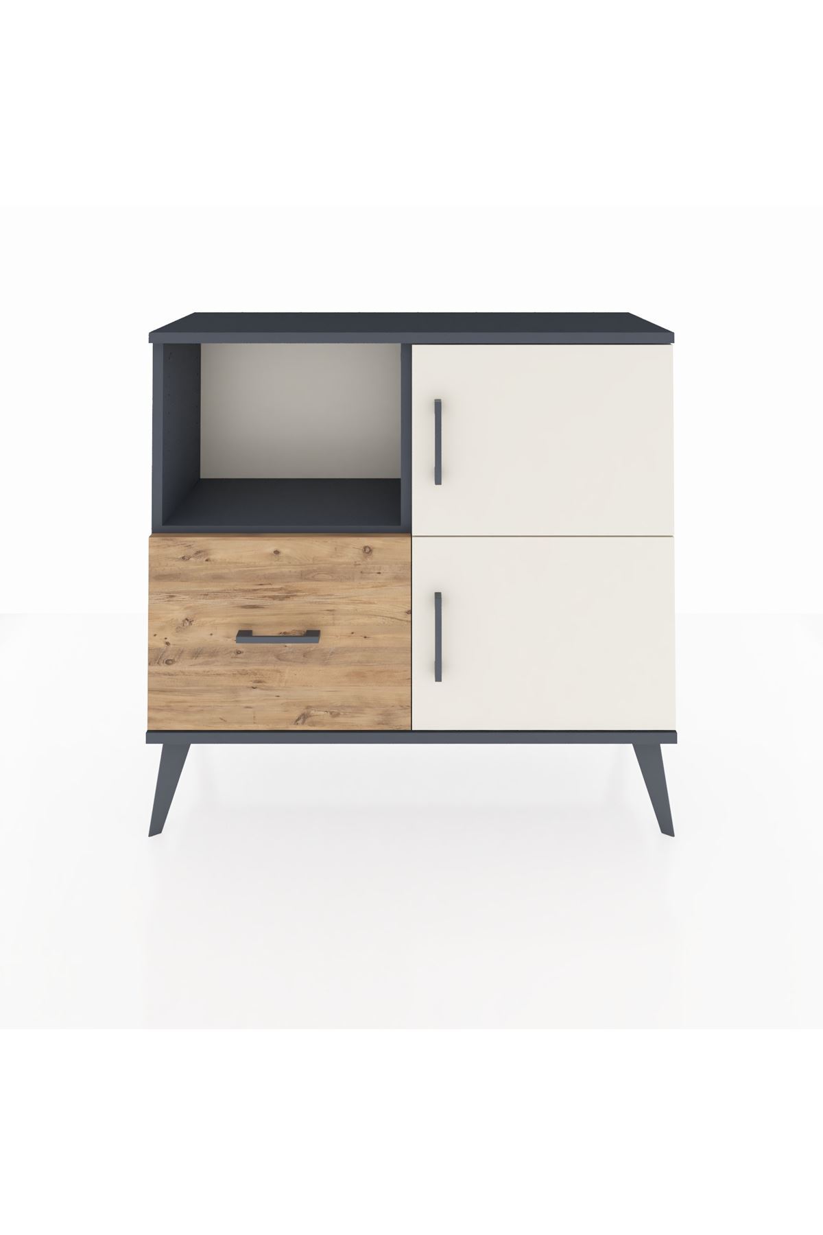 Commode Arges à 2 étagères, 1 tiroir, 2 portes, Anthracite-Pierre de Lune/Pin