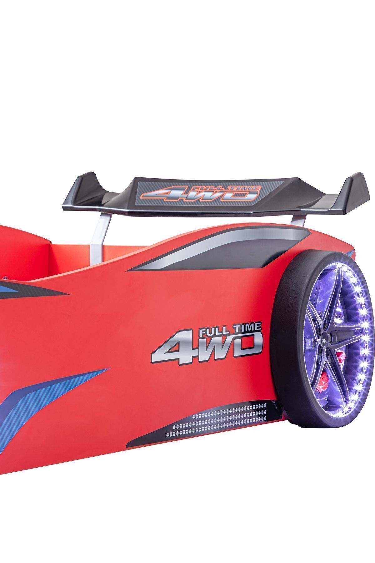 Letto a forma di auto, letto a forma di auto Merso con parasole e LED completo - Rosso
