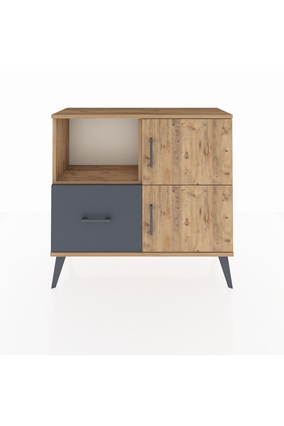 Commode Arges avec 2 étagères, 1 tiroir, 2 portes, en pin/charbon