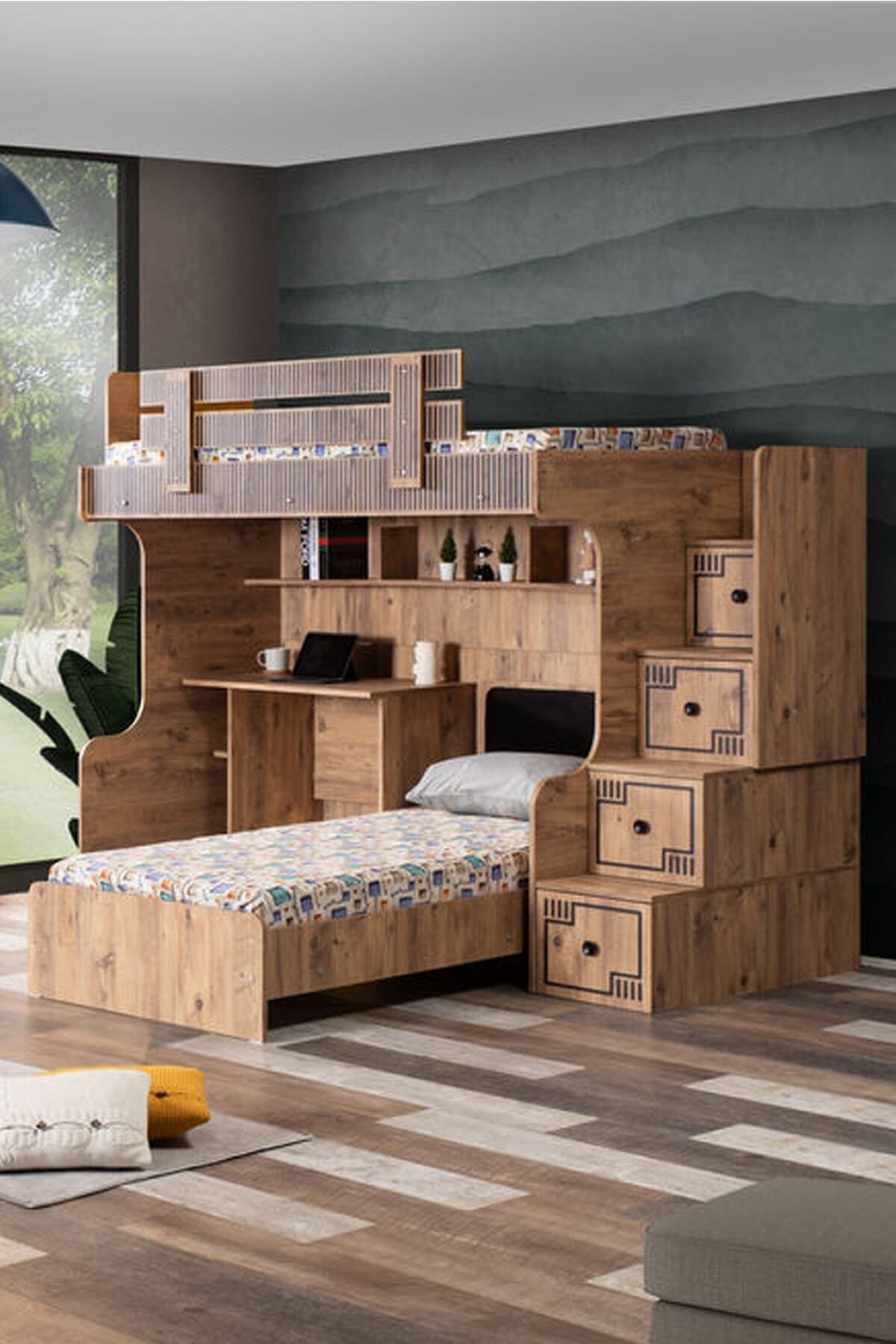 Stapelbed, Natuurlijke Stapelbed Bed, Tafel