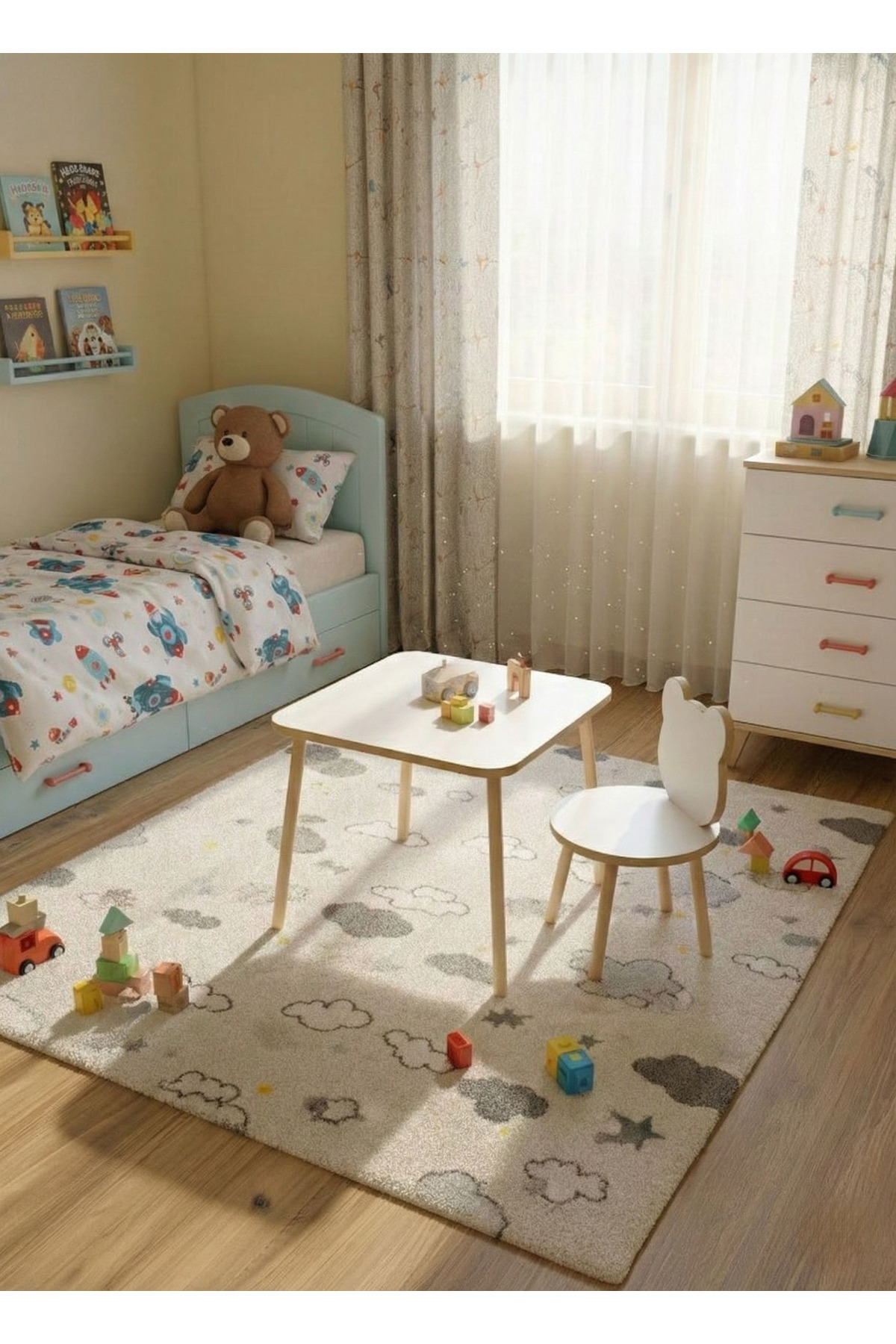 Ensemble table et chaises pour enfants, table d'activités, table de travail, 1 table, 1 chaise, blanc Panda