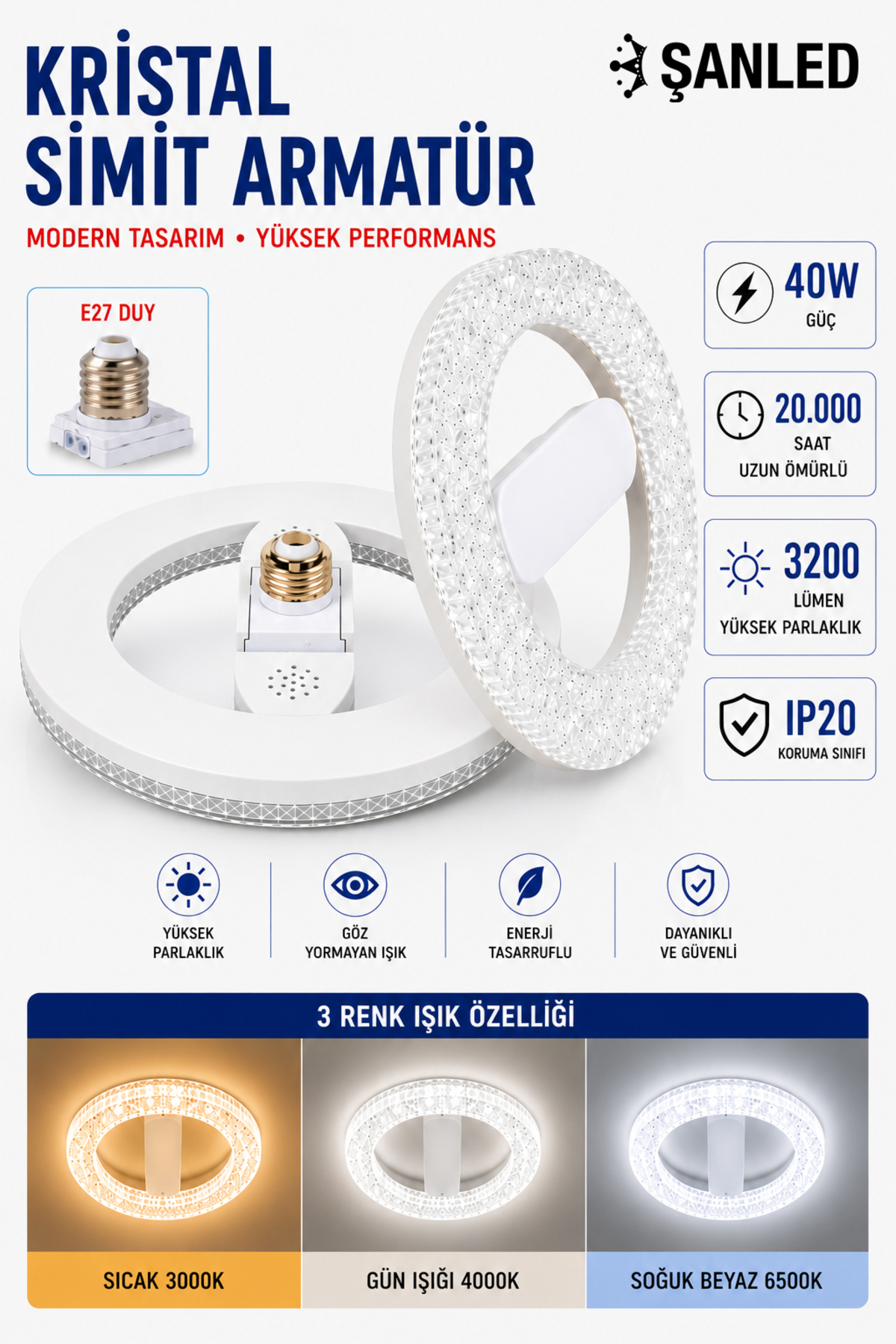 Modèle de W Simit KRISTAL Économique  Ampoule LED Lumière Blanche Torche -  Pièces