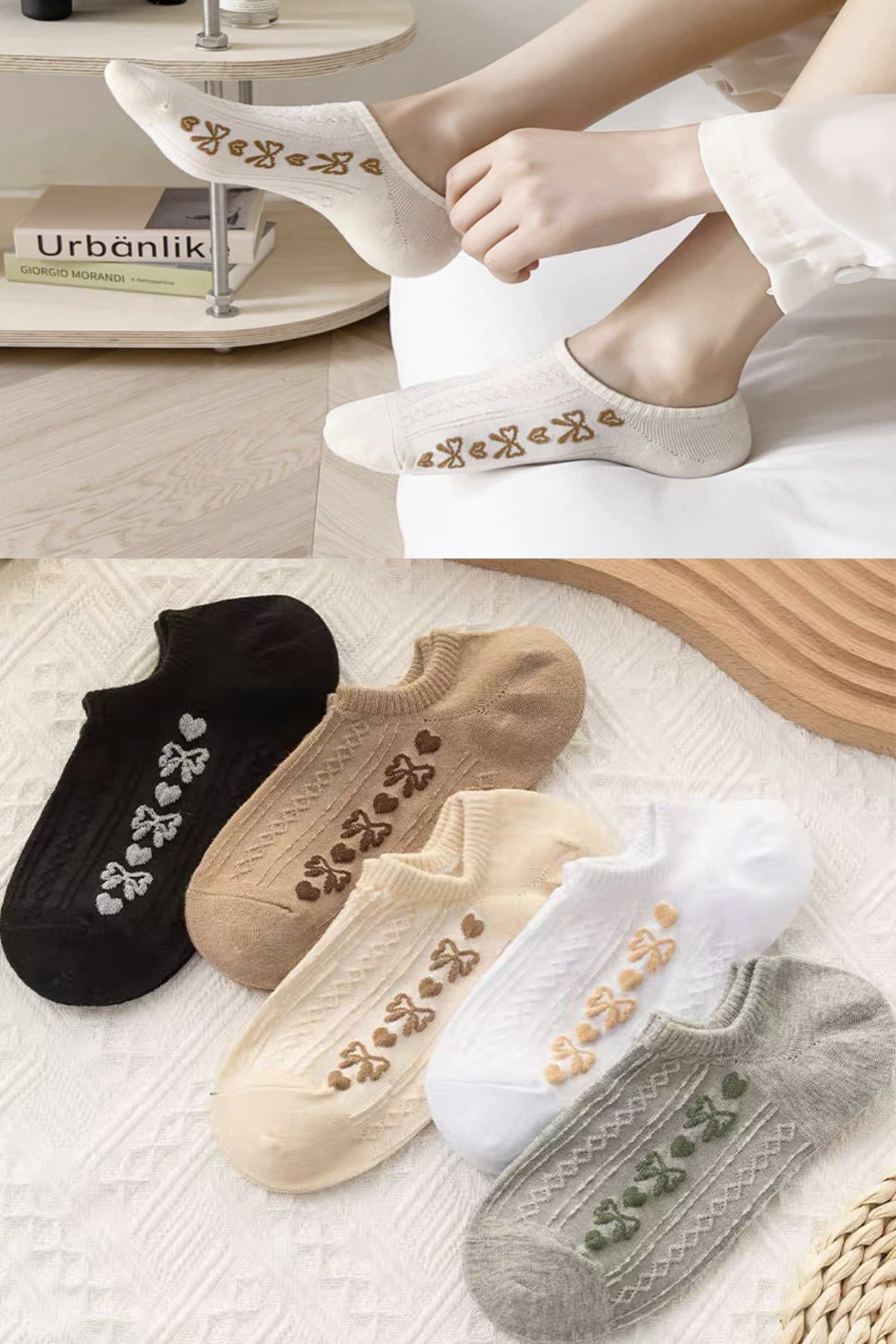 5 Paires de Chaussettes Invisibles pour Femmes avec Motif Fleur en Relief
