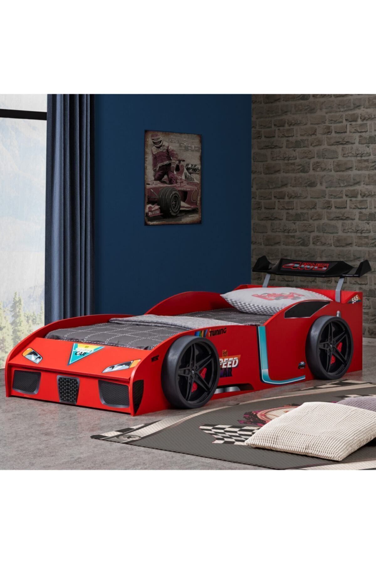Letto con ruote, Letto Speedy con contenitore e barra paravento - Rosso