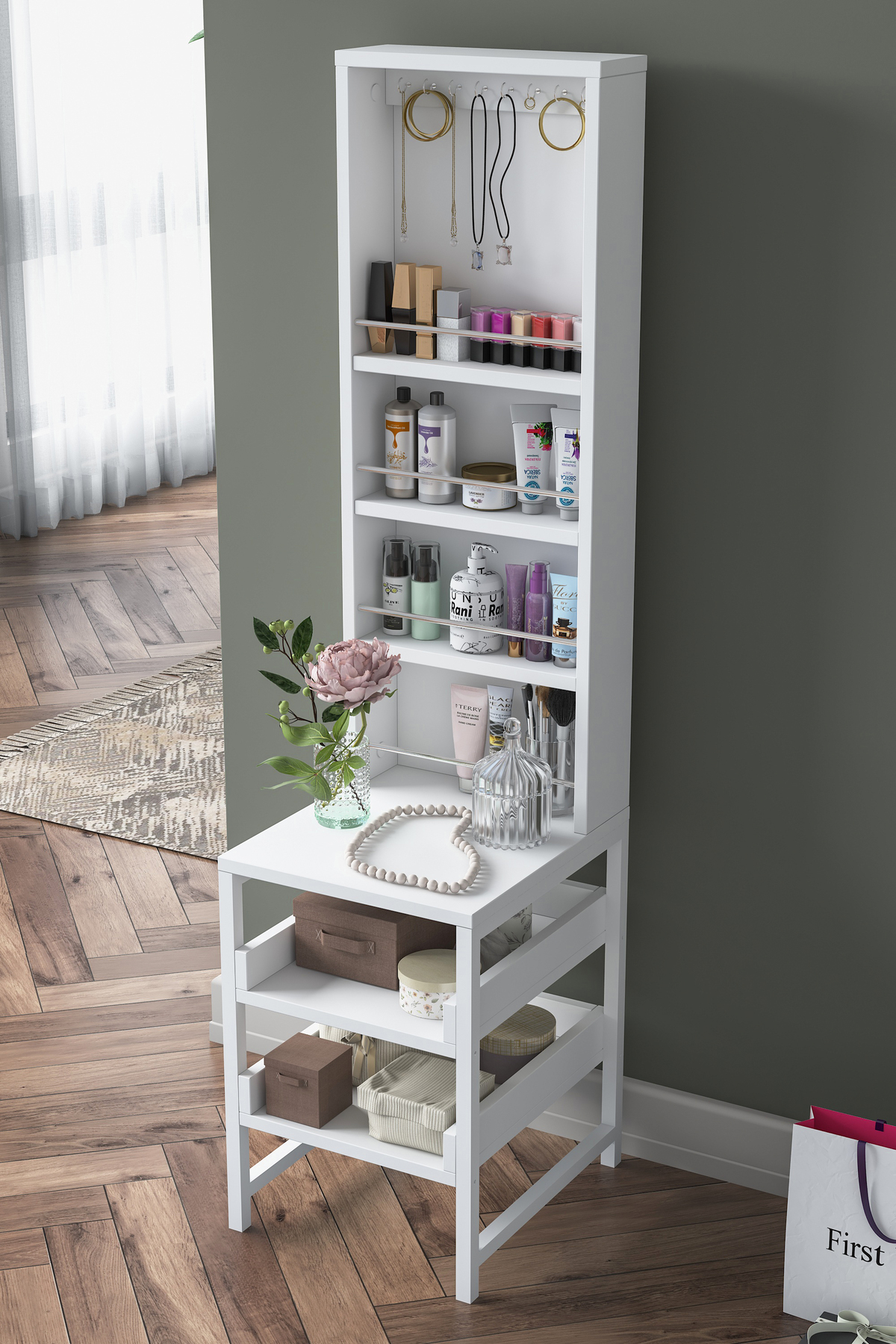 Rani Makeup Table Open Shelf Jewelry Organizer White