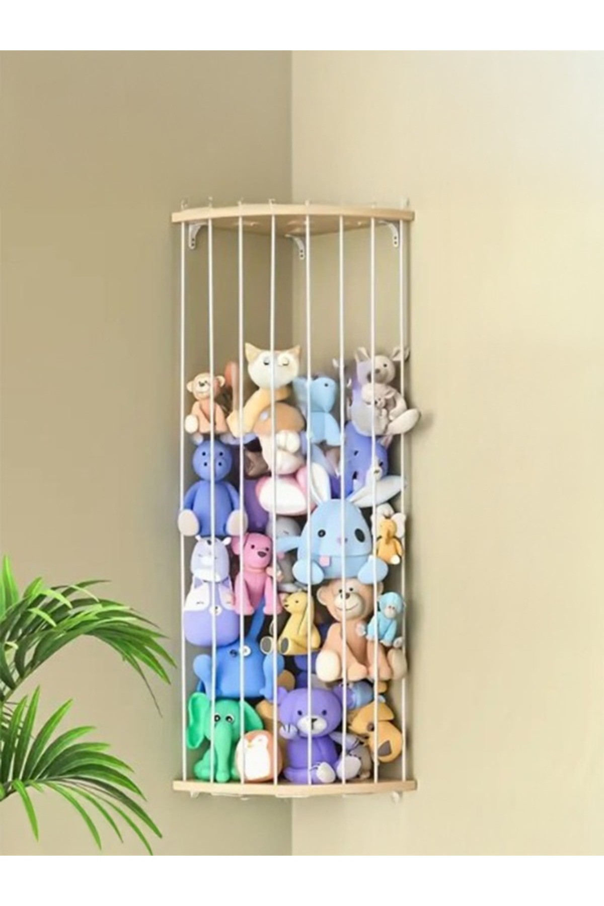 Toy Warehouse WHITE Corner Shelf with Elastic Strap Space-Saving Plush Toy Shelf Toy Storage