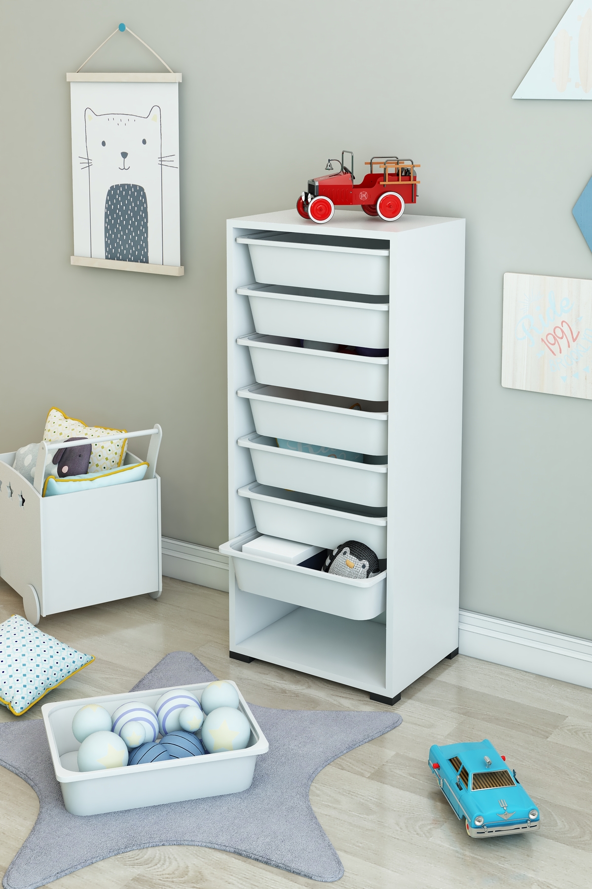 White 8-Basket Multipurpose Cabinet, Kitchen Cabinet, Children's Toy Cabinet, Toy Organizer