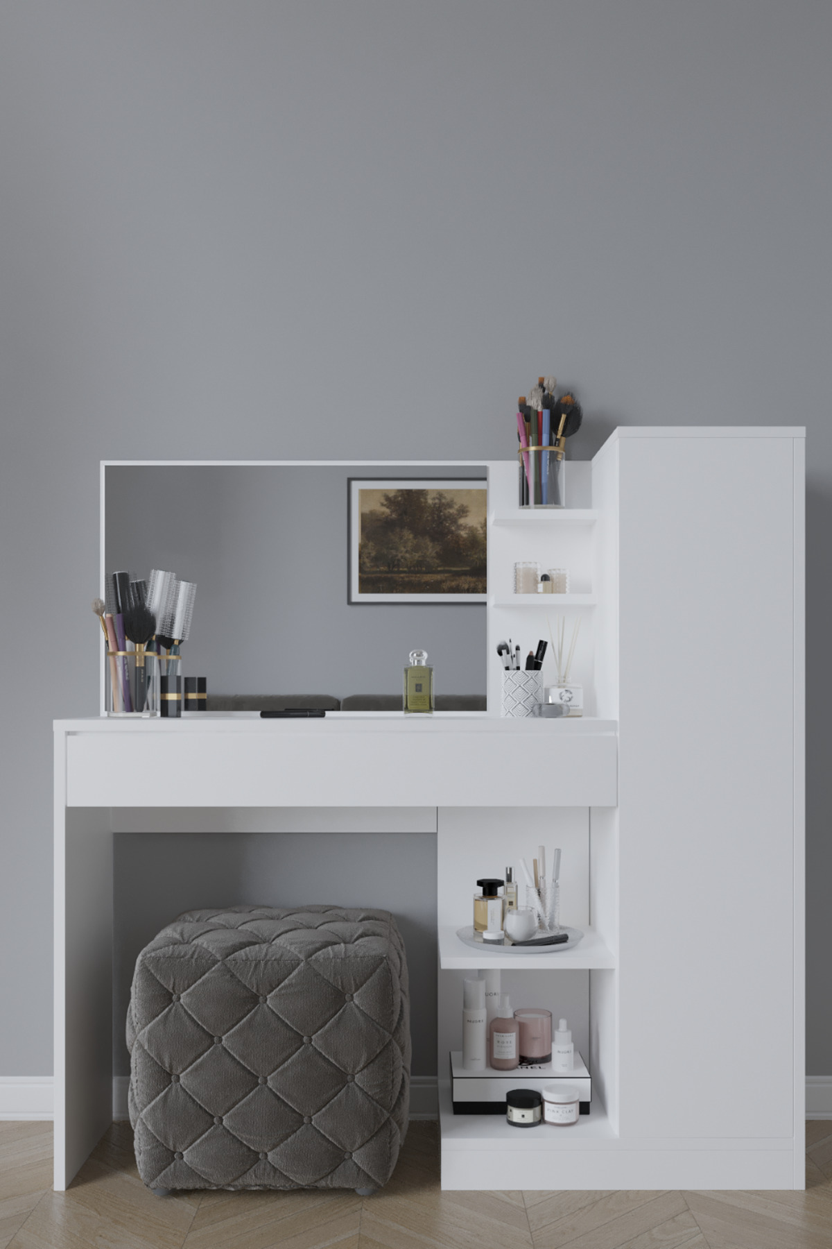 Orkide Makyaj Masası, 1 Çekmeceli, Dolaplı, Aynalı