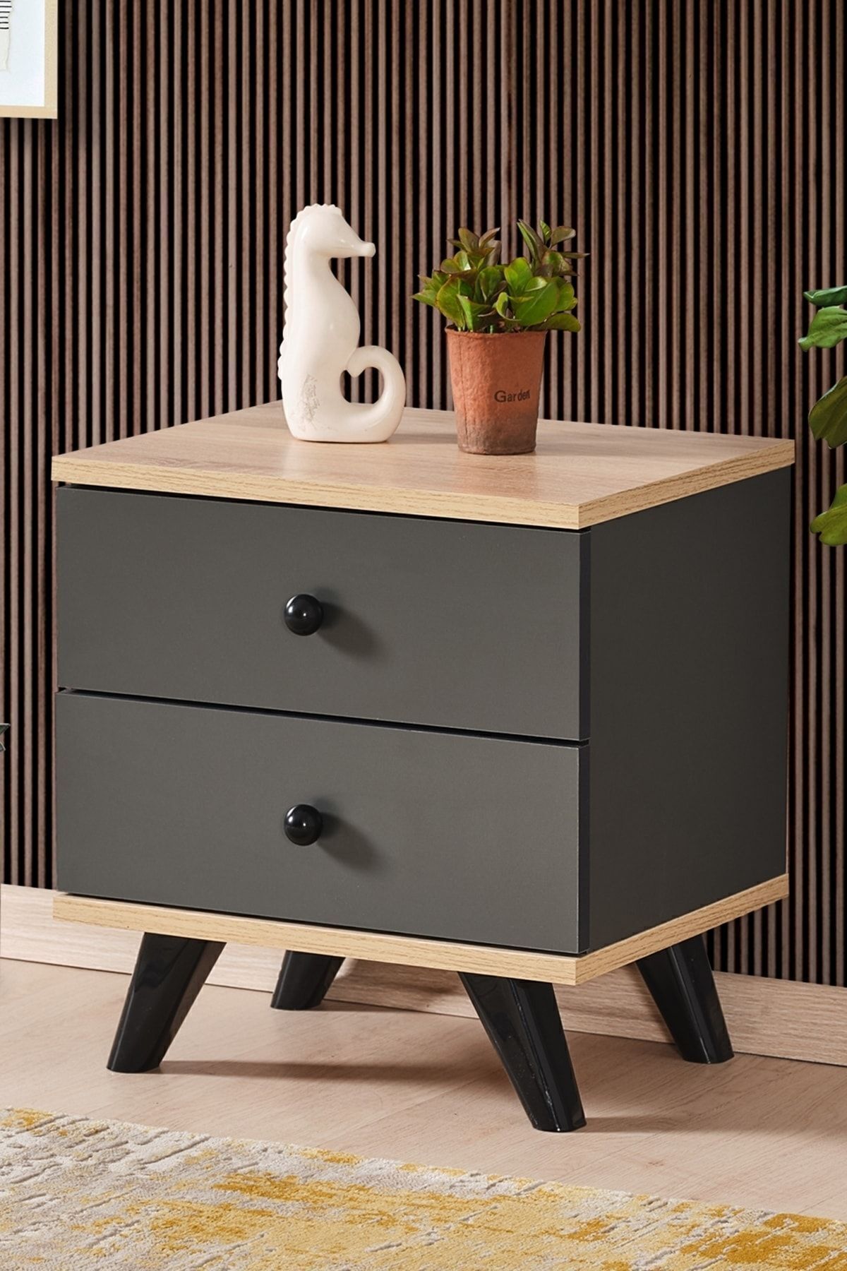 Table de chevet Inci 2 tiroirs anthracite cm