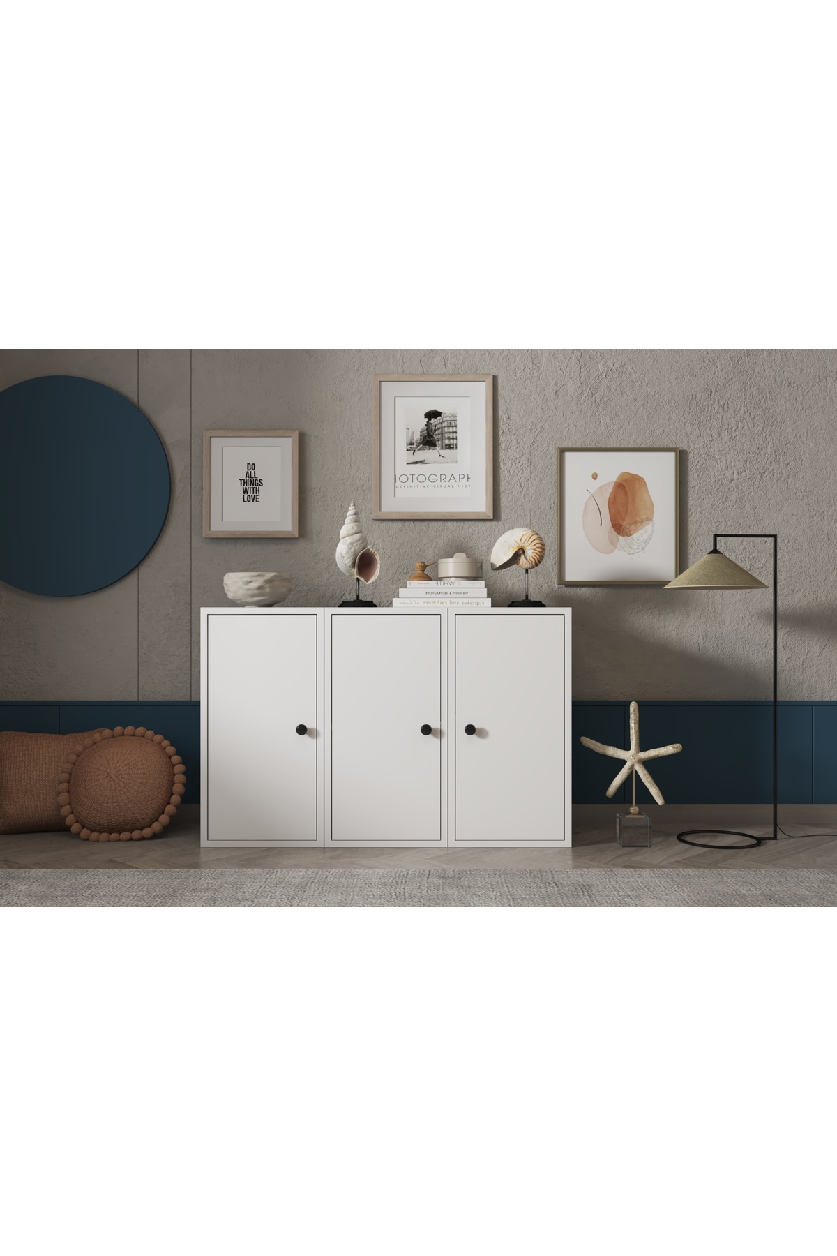 Commode blanche moderne Eva à 3 portes