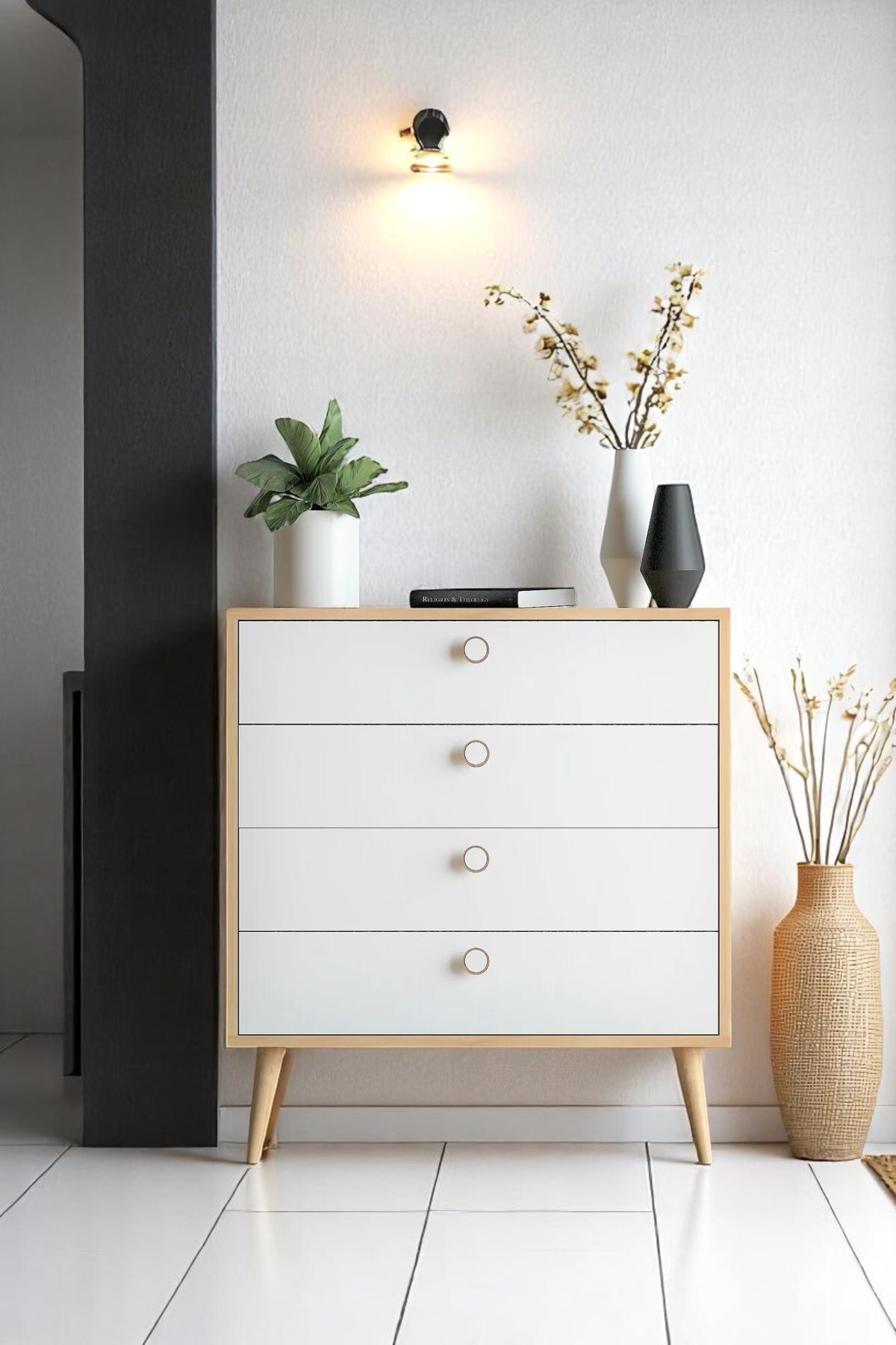 Zen Ladekast / Multifunctionele Kast / Ladekast met Lades / Kast met Deur / 4-Lade Ladekast CM