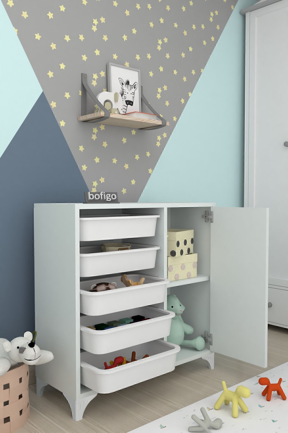 5-Basket Cabinet Multi-Purpose Cabinet Toy Cabinet Kayra White