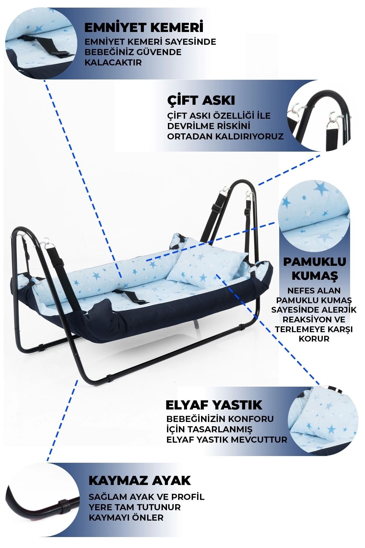 Jupiter Bébé Hamac Bleu Marine