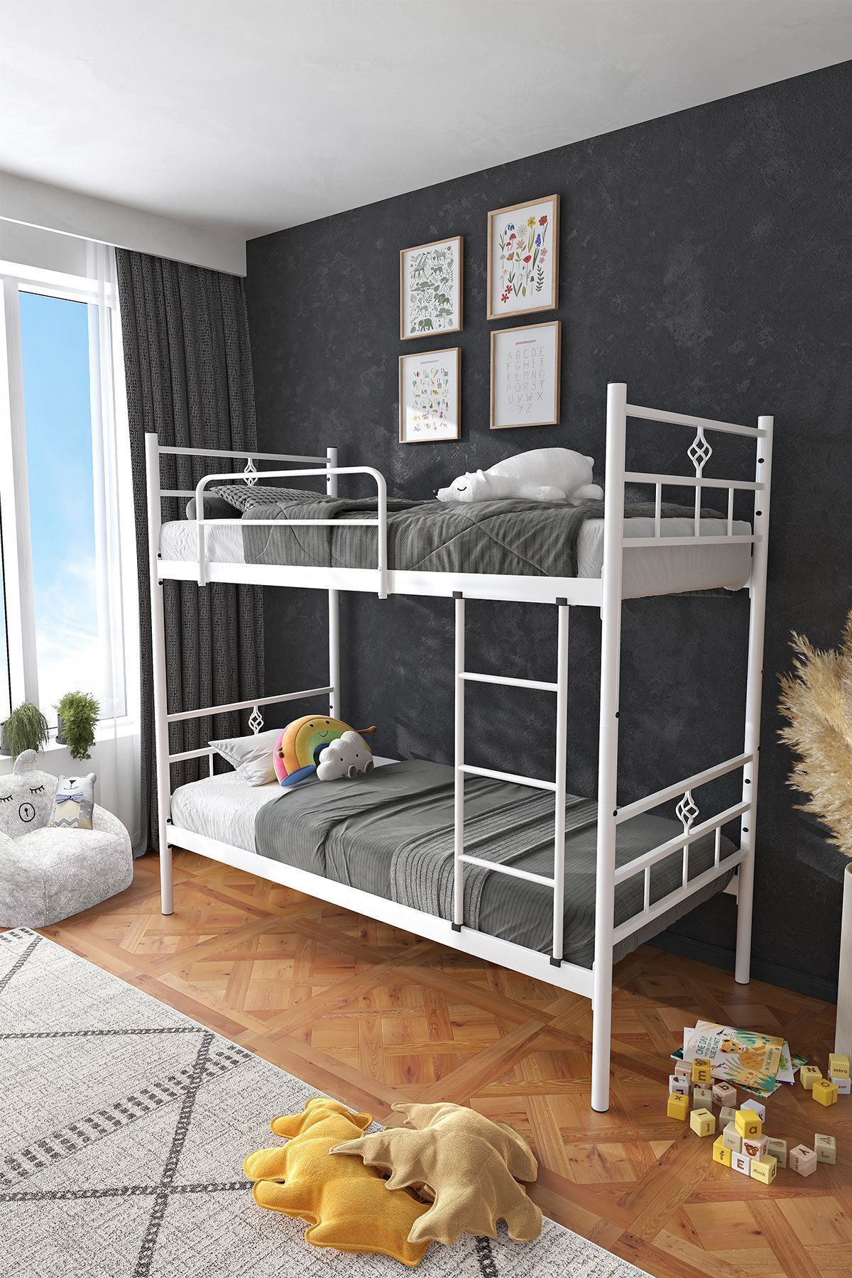 Koza Ranza Bed Compatibele Witte Verwijderbare Metalen Stapelbed
