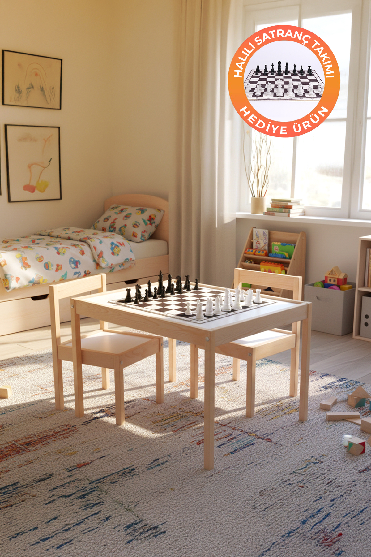 Ensemble table et chaises Montessori en bois pour bébé, marron, design éducatif et élégant