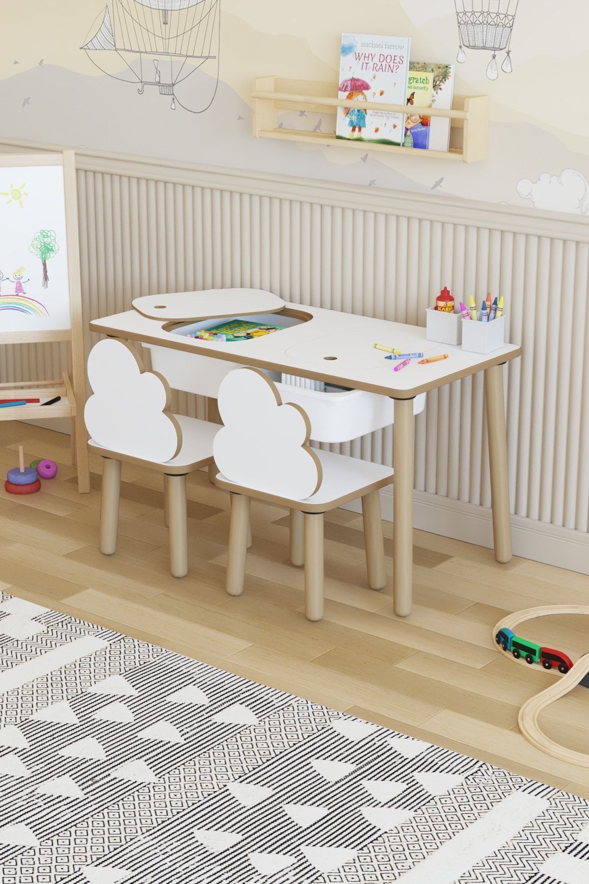 Ensemble Table Montessori pour enfants - Table de jeu - Table d'activités - Table d'animation avec 2 chaises Nuage