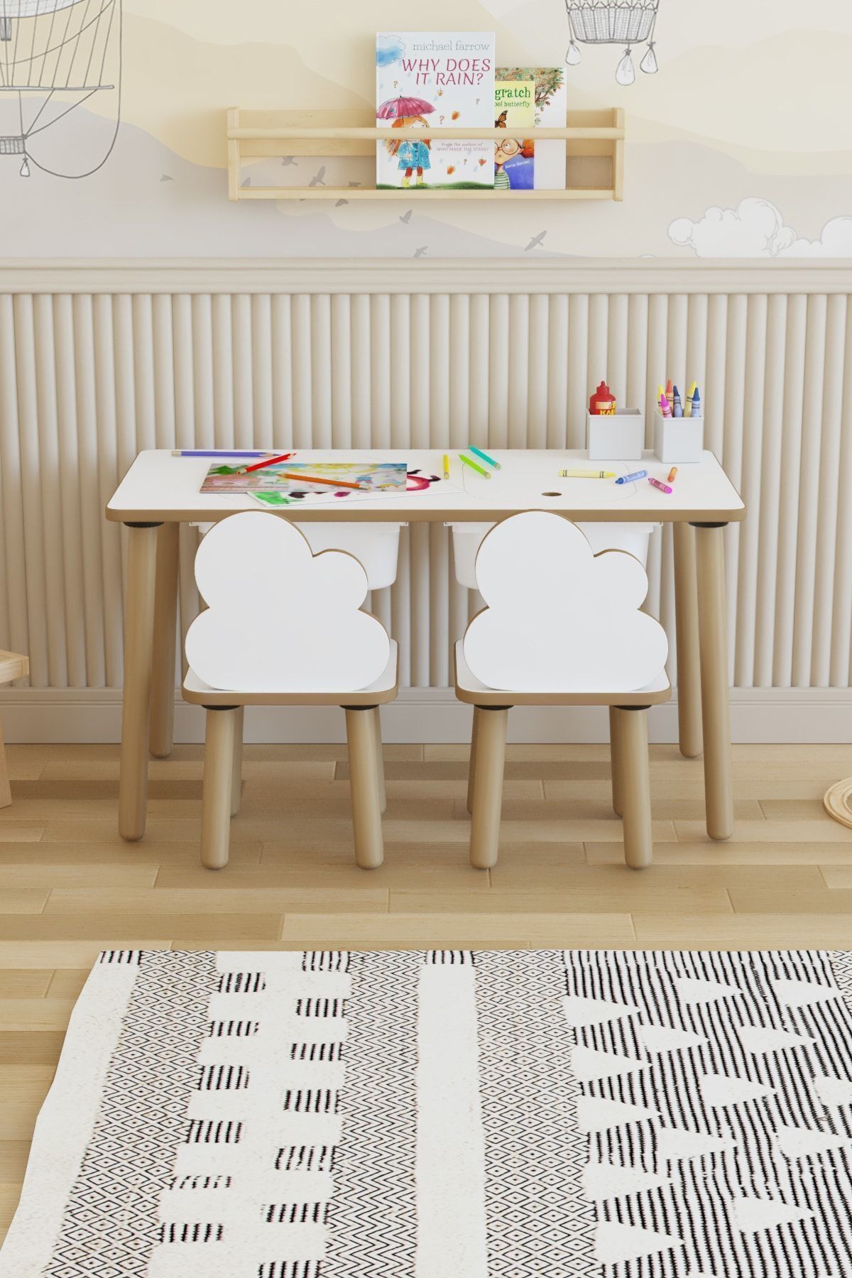 Ensemble Table Montessori pour enfants - Table de jeu - Table d'activités - Table d'animation avec 2 chaises Nuage
