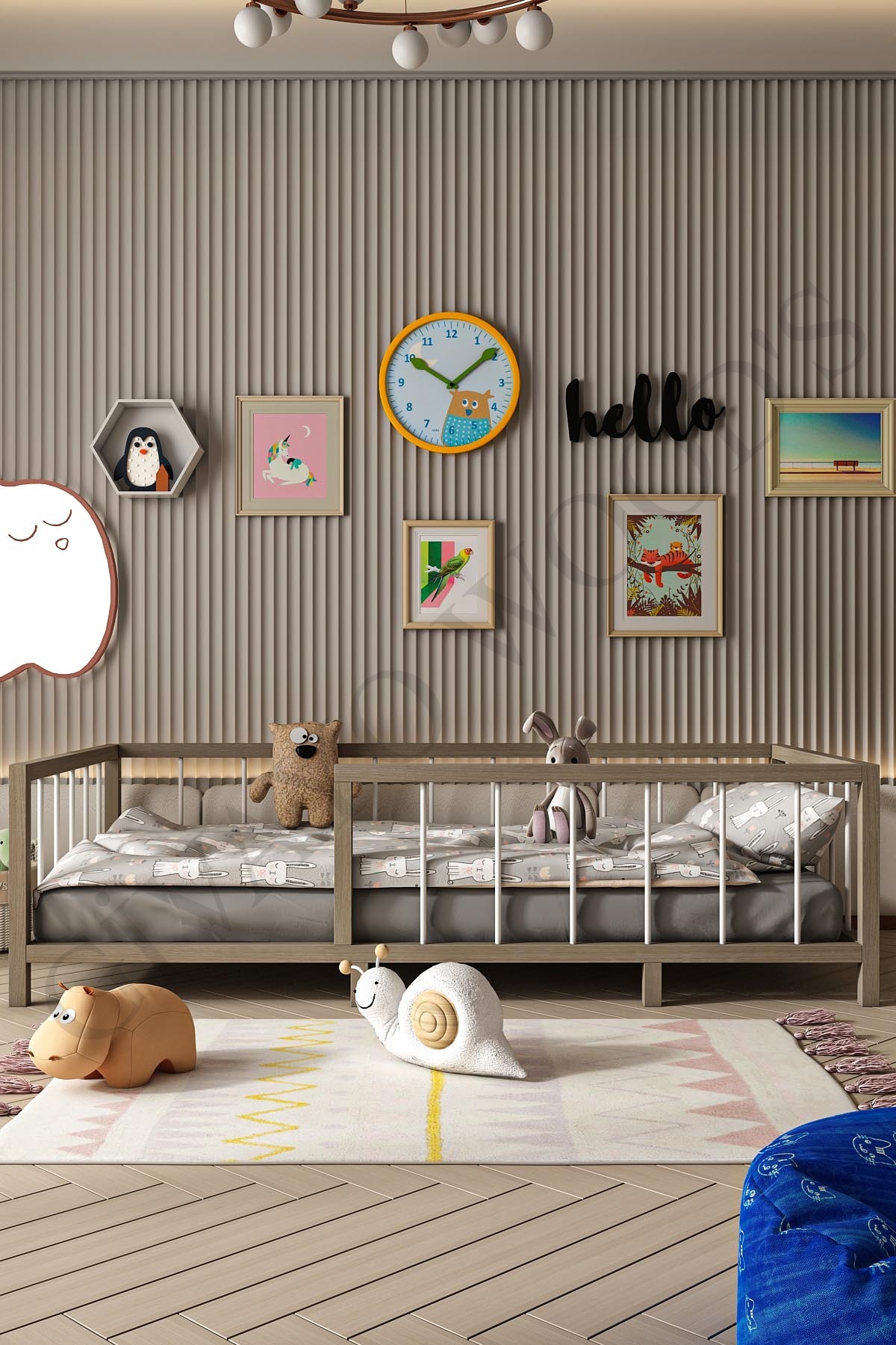 Thorin Bebek Çocuk Montessori Ahşap Görünümlü MDF Yatak