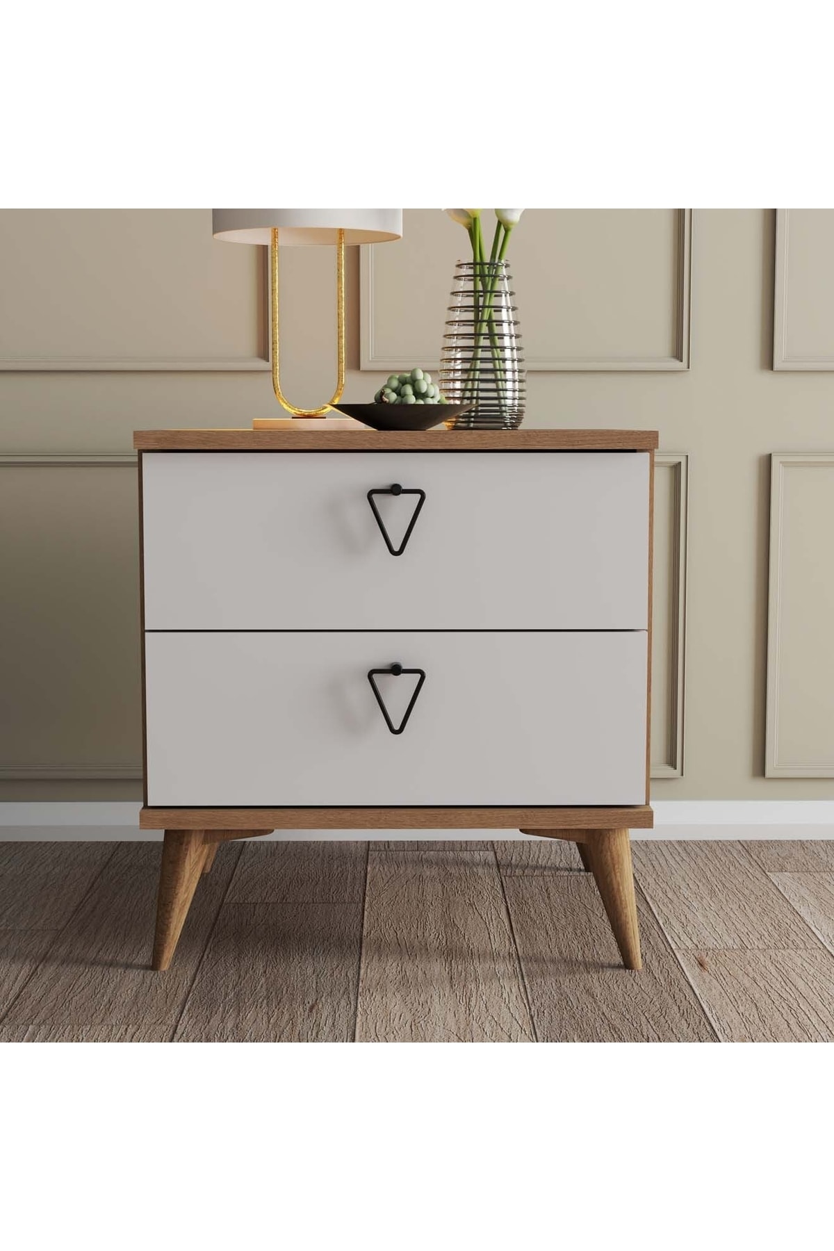 Table de chevet Versace 2 tiroirs avec panier - Blanc